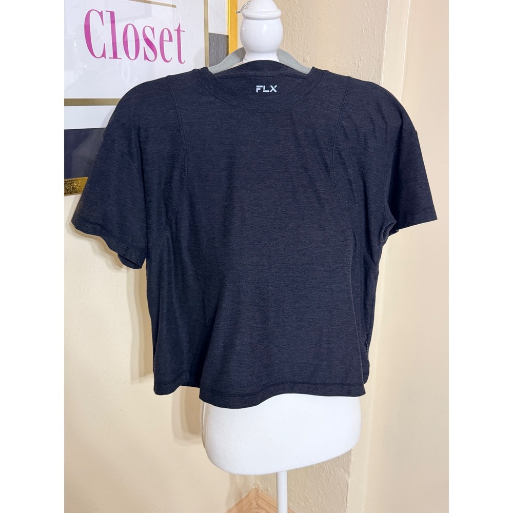 FLX Travel Leisure Crop Top Womens Small Black Short Sleeve Athletic Tee